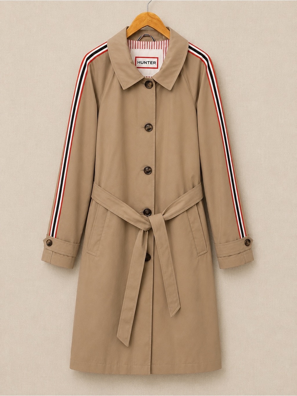 Hunter Sophia British Tan Stripe Sleeve Belted Trench Coat 2X NWT Waterproof